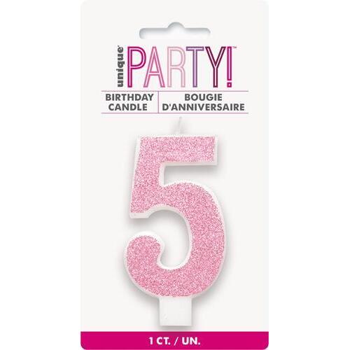 Number Candle 5 - Glitter Pink