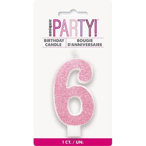 Number Candle 6 - Glitter Pink