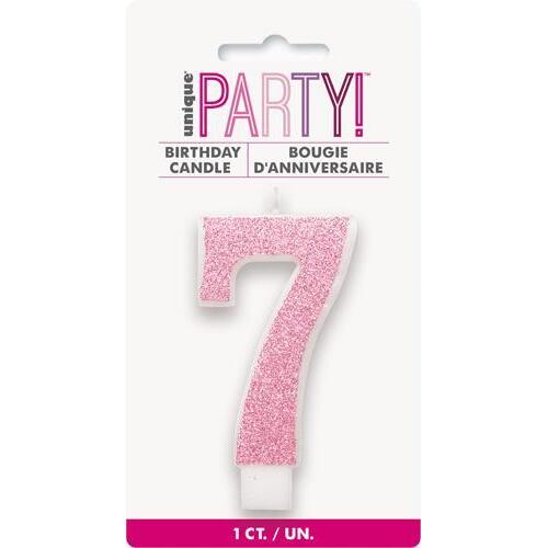Numeral Candle 7 - Glitter Pink