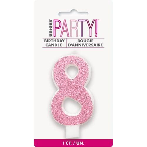 Numeral Candle 8 - Glitter Pink