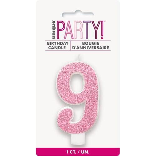 Numeral Candle 9 - Glitter Pink