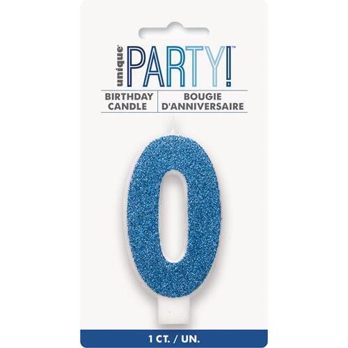 Numeral Candle 0 - Glitter Blue