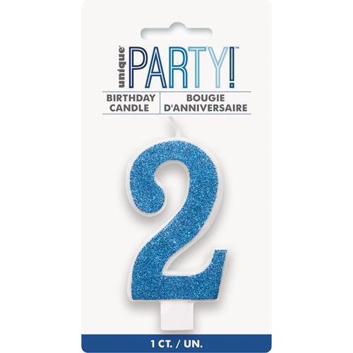 Numeral Candle 2 - Glitter Blue