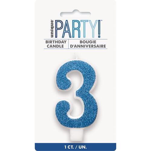 Numeral Candle 3 - Glitter Blue