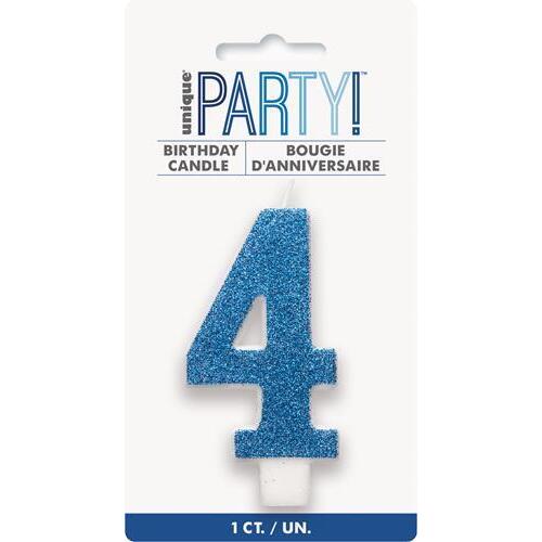 Numeral Candle 4 - Glitter Blue