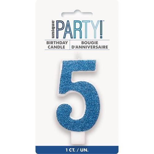 Numeral Candle 5 - Glitter Blue