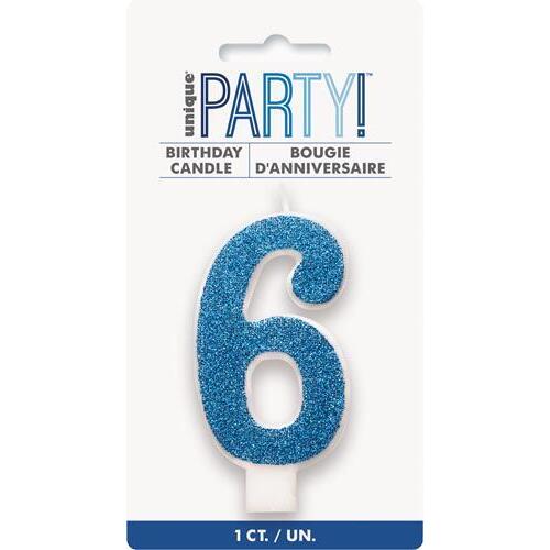 Numeral Candle 6 - Glitter Blue
