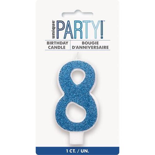 Numeral Candle 8 - Glitter Blue