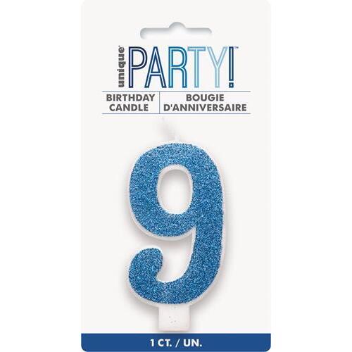 Numeral Candle 9 - Glitter Blue