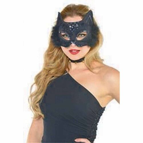 Fancy Black Cat Feather Marabou Mask