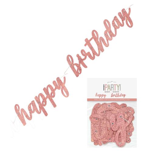 Happy Birthday Prismatic Rose Gold Foil Script Jointed Banner