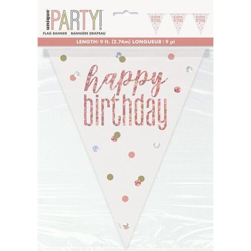 Rose Gold Prismatic Foil Flag Banner Happy Birthday 2.74m