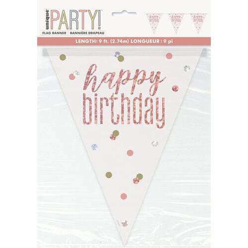 Rose Gold Prismatic Foil Flag Banner Happy Birthday 2.74m 