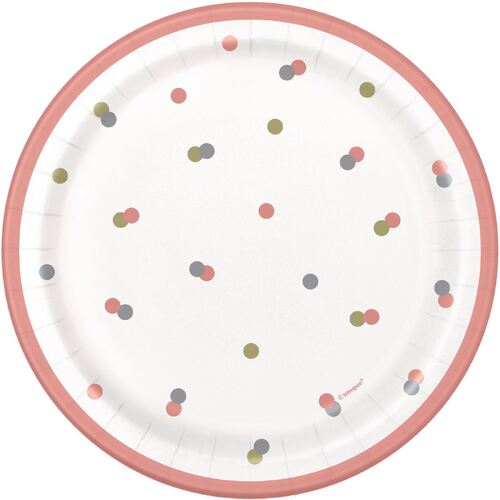 Rose Gold Happy Birthday Paper Plates 18cm 8 Pack