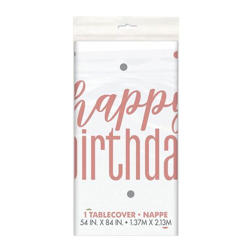 Rose Gold Happy Birthday Printed Tablecover 137cm x 213cm