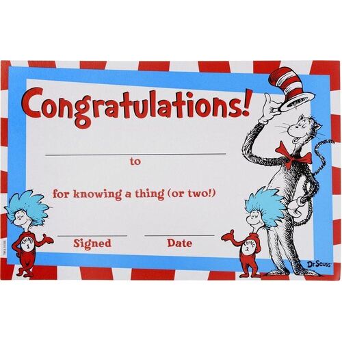Dr Seuss Cat In the Hat Certificates Congratulations 36 Pack