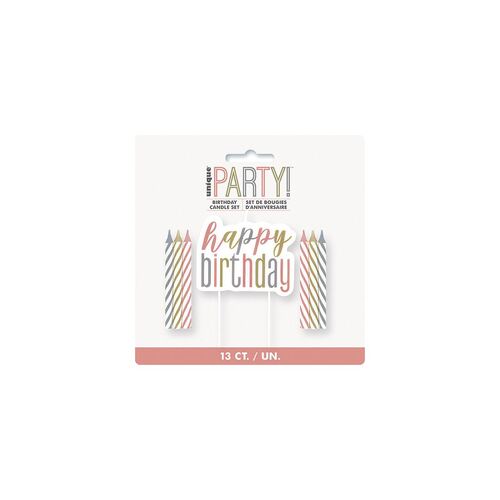 1 Happy Birthday Candle And 12 Spiral Candles - Rose Gold