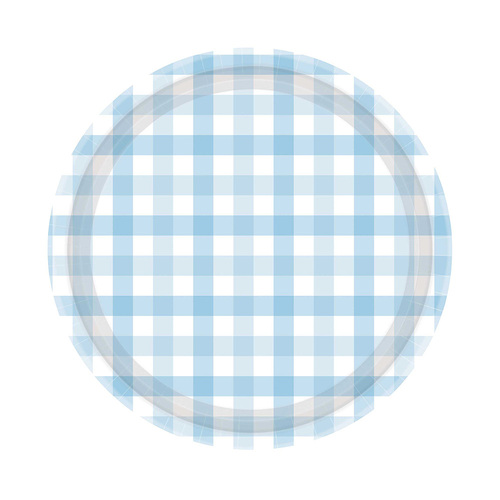 Gingham Paper Plate Pastel Blue FSC NPC 17cm 8 Pack