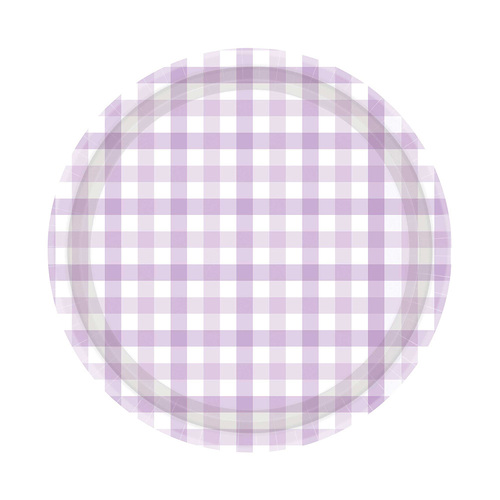 Gingham Paper Plate Pastel Purple FSC NPC 23cm 8 Pack