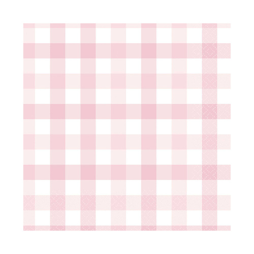 Gingham Lunch Napkin FSC Pastel Pink 16 Pack