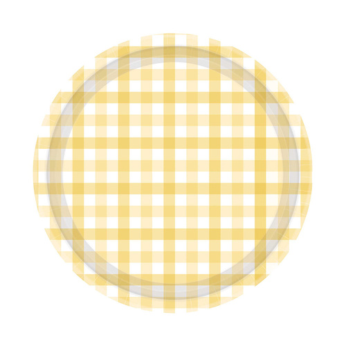 Gingham Paper Plate Pastel Yellow FSC NPC 23cm 8 Pack