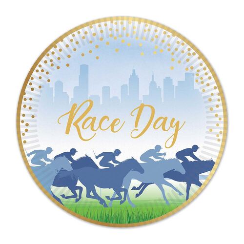 Race Day Hot Stamped Paper Plates 23cm 8 Pack