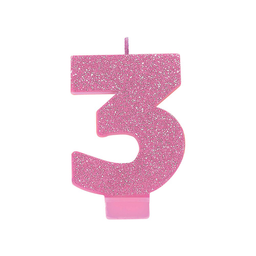 Candle Number Glitter Pink #3