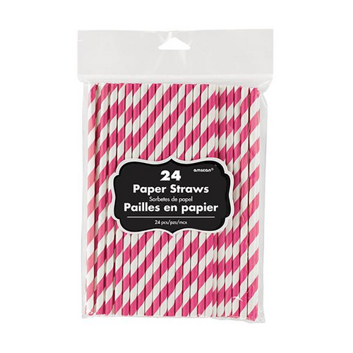 Paper Straws Bright Pink 24 Pack