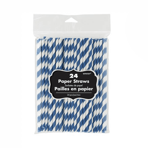 Paper Straws Bright Royal Blue 24 Pack