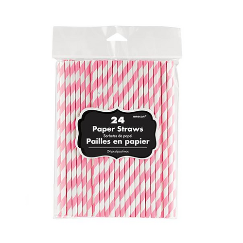 Paper Straws New Pink 24 Pack