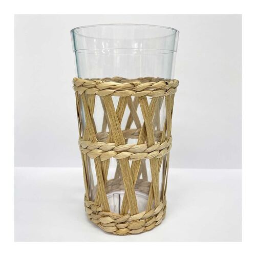 Tumbler Clear Plastic with Seagrass Sleeve 480ml