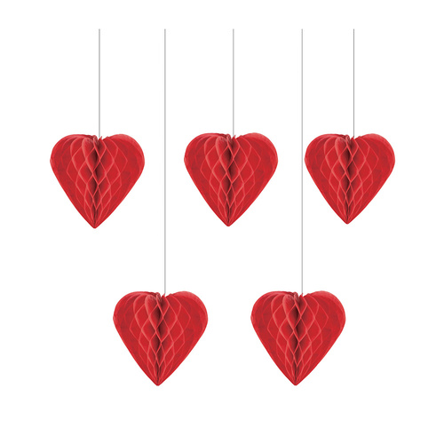 Hearts Honeycomb Hanging Decorations 5 Pack