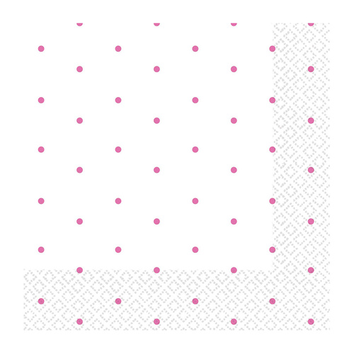 Dots Beverage Napkins 2 PLY Bright Pink 16 Pack
