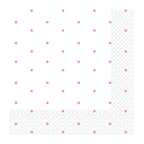 Dots Beverage Napkins 2 PLY New Pink 16 Pack