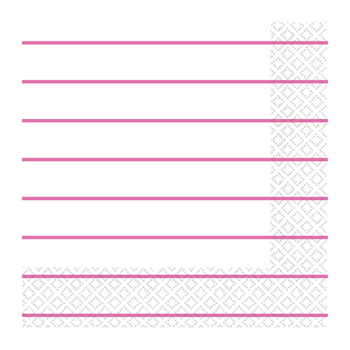 Stripes Lunch Napkins 2 PLY Bright Pink 16 Pack