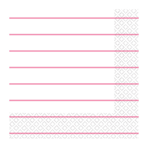 Stripes Lunch Napkins 2 PLY New Pink 16 Pack