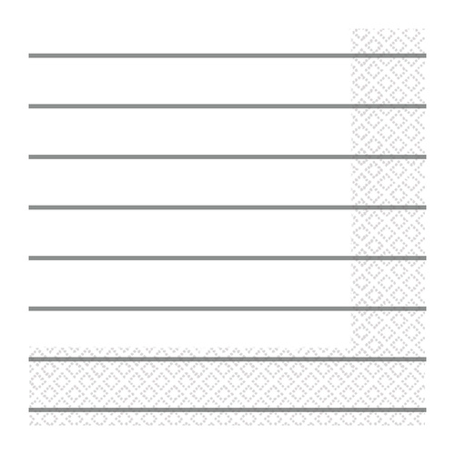 Stripes Lunch Napkins 2 PLY Silver 16 Pack