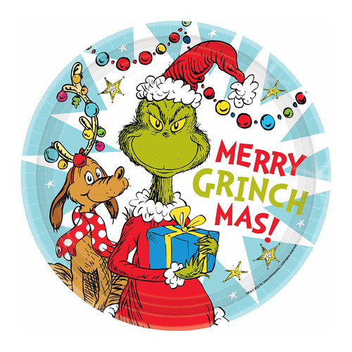 Dr. Seuss The Grinch Round Paper Plates FSC NPC 23cm 8 Pack