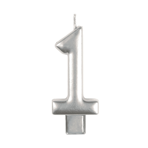 Candle Number 1 Moulded Silver