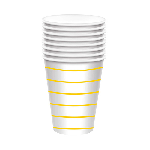 Stripe Paper Cups Sunshine Yellow HC 266ml 8 Pack