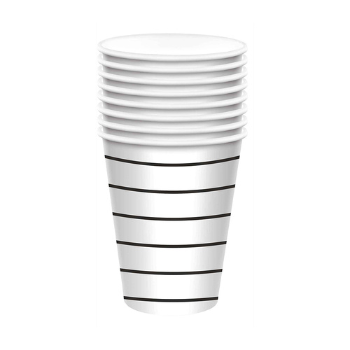 Stripe Paper Cups Jet Black HC 266ml 8 Pack