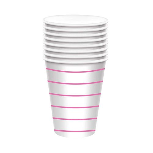 Stripe Paper Cups Bright Pink HC 266ml 8 Pack