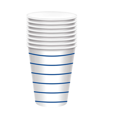 Stripe Paper Cups Bright Royal Blue HC 266ml 8 Pack