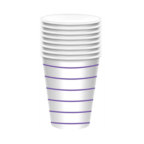 Stripe Paper Cups New Purple HC 266ml 8 Pack