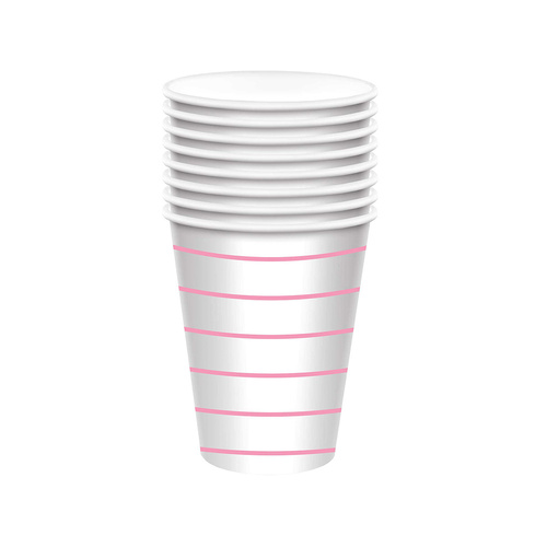 Stripe Paper Cups New Pink HC 266ml 8 Pack