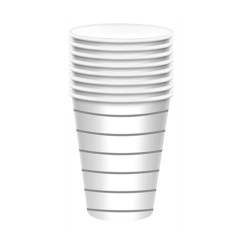 Stripe Paper Cups Silver HC 266ml 8 Pack