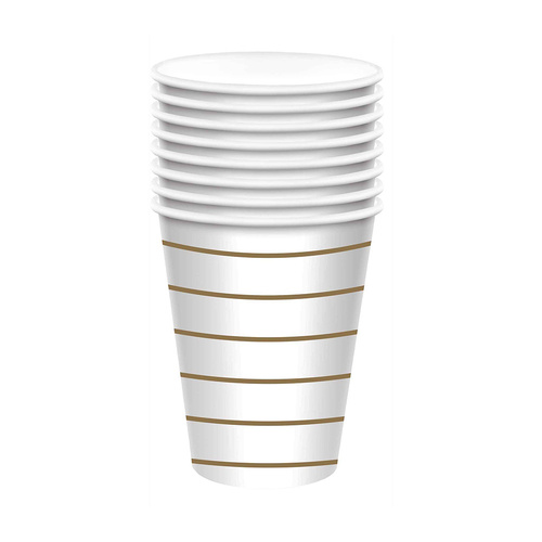 Stripe Paper Cups Gold HC 266ml 8 Pack