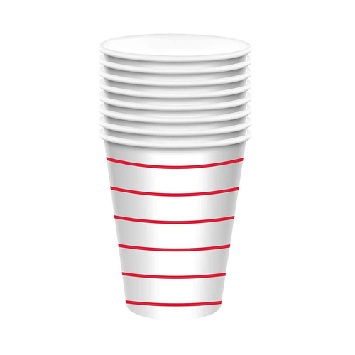 Stripe Paper Cups Apple Red HC 266ml 8 Pack