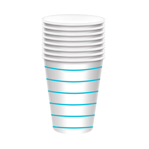 Stripe Paper Cups Caribbean Blue HC 266ml 8 Pack
