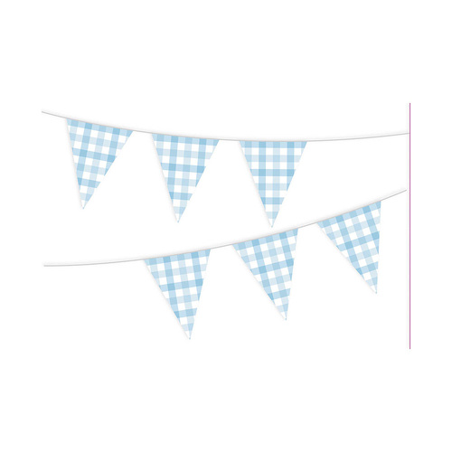 Gingham Paper Bunting FSC Pastel Blue